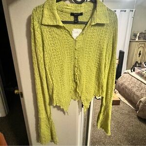 Green Crochet Button-Up Top